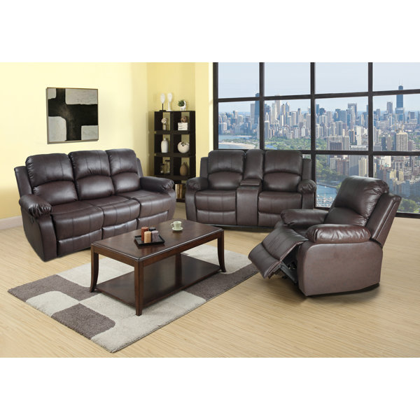 Red Barrel Studio® Lisburn 3 Piece Faux Leather Reclining Living Room